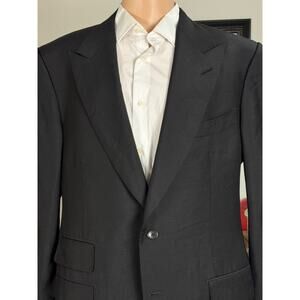 Tom Ford Black Cashmere Mohair Peak Lapel Suit Jacket Blazer 56L 46Long US Men's
